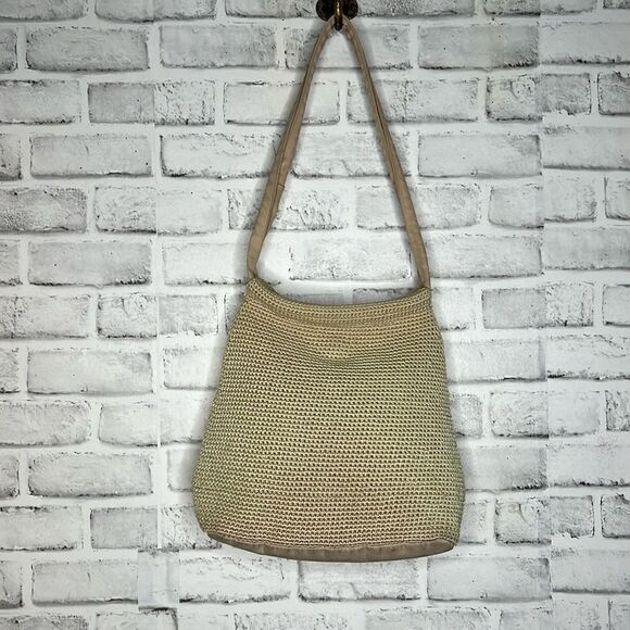 Ivory Crochet Knit Shoulder Bag Purse Boho Hippie - Picture 1 of 5
